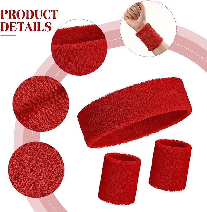 WILLBOND 3 Pcs Sweatbands Set 80s 90s Neon Sports Headband Tennis Striped Sweat Band Sports Competitions Games for Men Women Party Supplies