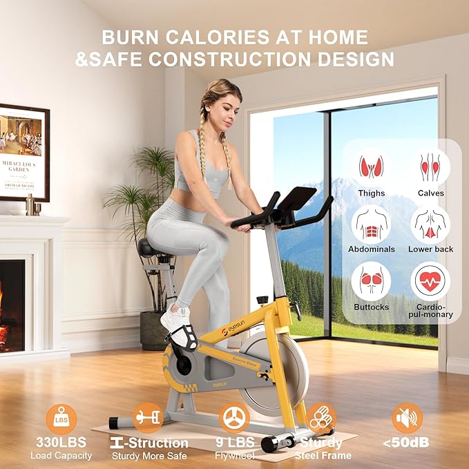 Exercise Bikes for Home,Indoor Cycling Bike with Adjustable Friction,Brake Pad Resistance Silent Belt Drive,330lbs Weight Capacity &Upgraded Version Seat for Home Cardio&Weight Loss