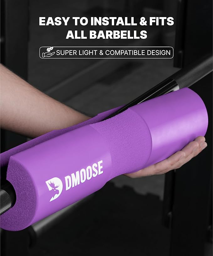 DMoose Fitness Barbell Pad for Hip Thrust, Squat & Lunges - Non-Slip Thick Foam Cushion for Neck and Back Support with Two Straps - Hip Thrust Pad for Leg Day - Fits All Olympic Bars and Smith Machine