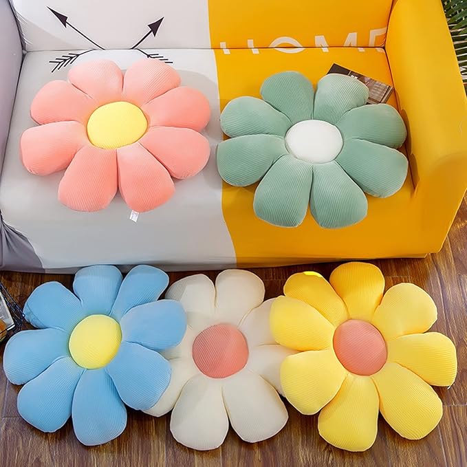 Flower Pillow, Flower Shaped Throw Pillow Flower Floor Pillow Soft Seating Cushion Room Decor Plush Pillow for Bedroom, Sofa, Bed, Reading (21 inch, Yellow)