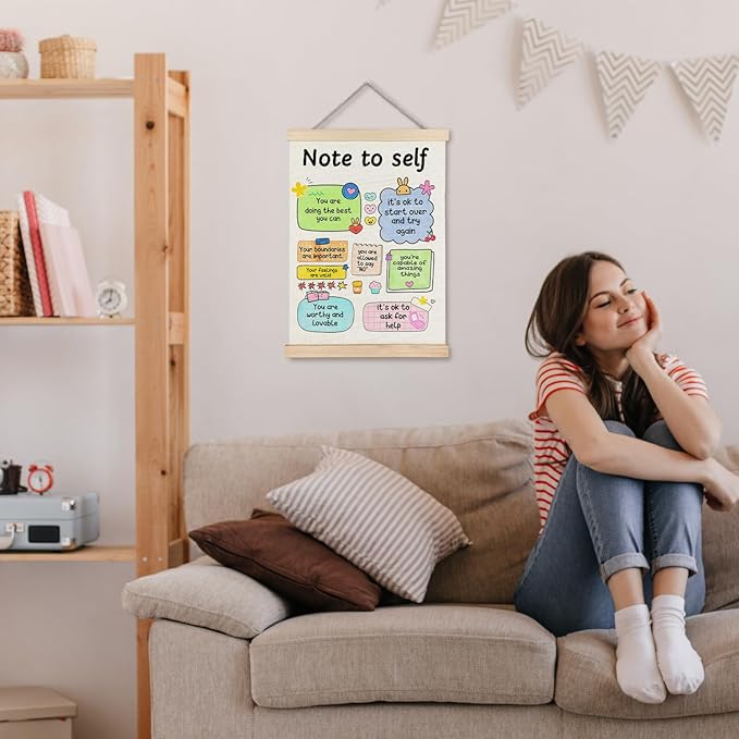 JINYO Mental Health Decor, Note to Self Inspirational Wall Art Poster, Positive Affirmations Wall Decor, Mental Health Wall Decor for Classroom Counselor Psychology Therapist Office, 12x16 Inch