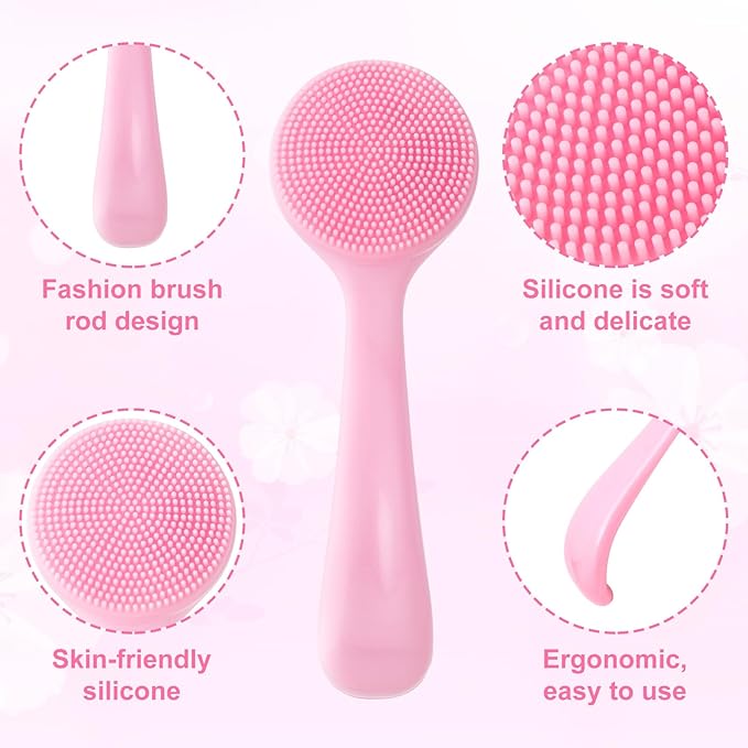 3pcs Silicone Manual Face Scrubber, Soft Face Scrubber Exfoliator, Waterproof Skin Friendly Face Cleansing Brush for Blackheads Whiteheads Makeup Residues Removal- Pink