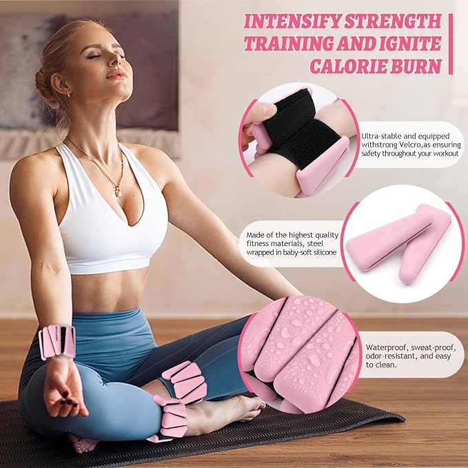 Ankle Weights Set of 2 (1 lb/2 lb/3 lb Each) Adjustable Wrist Weights for Women Men Wearable Arm Leg Weight for Pilates, Running, Walking, Workout, Yoga