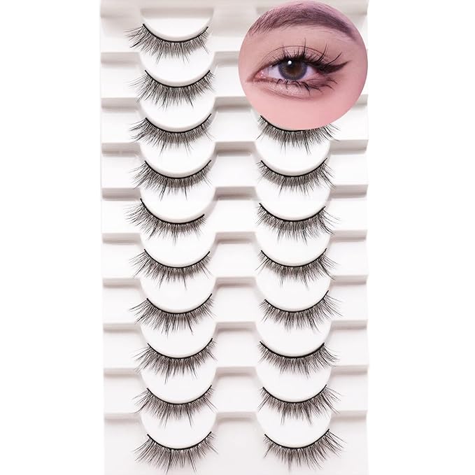 Losha Manga Lashes Fluffy Faux Mink Lashes Natural Look 10 Pairs Asian False Eyelashes Pack Look Like Individual Clusters (8D39)