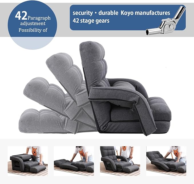 FLOGUOR 14-Position Adjustable Floor Chair, Chaise Lounge Indoor, Folding Lazy Sofa with Armrests and a Pillow Padded Adults Gaming Chairs for Living Room, Bedroom Factory Price,8803 (Grey)