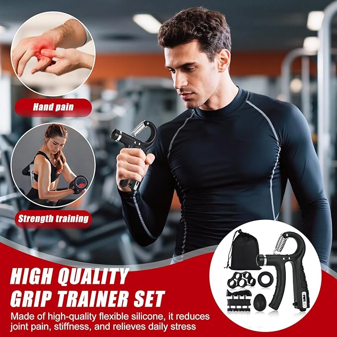 Hand Grip Strengthener, Grip Strength Trainer, 22-132 Lbs Adjustable Resistance Forearm Exerciser Workout for Rehabilitation Athletes Climbers Musicians
