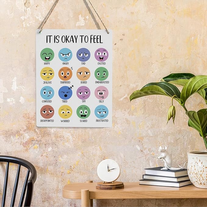 Boho It Is Okay To Feel Mindfulness Posters Mental Health Awareness Psychologist Gift Wood Decor Sign Positive Affirmations Wall Decor for Consultation Room Therapy Office Bedroom Living Room