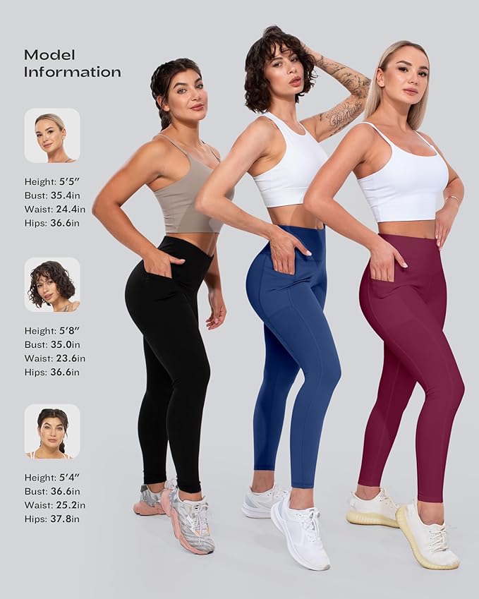 CHRLEISURE Leggings with Pockets for Women, High Waisted Tummy Control Workout Yoga Pants