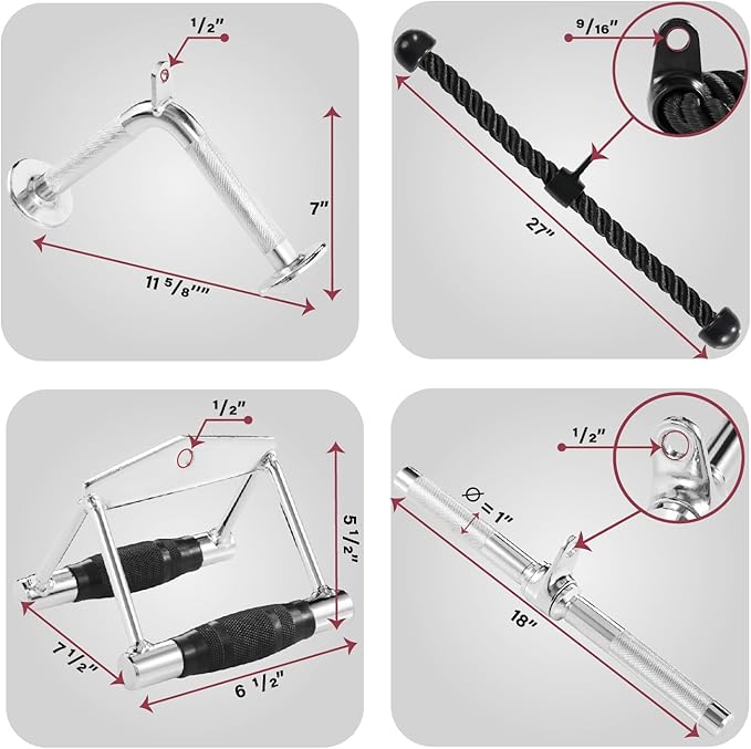 Yes4All Tricep Press Down Cable Machine Attachment Set, LAT Pulldown Attachment, Cable Machine Accessories for Home Gym