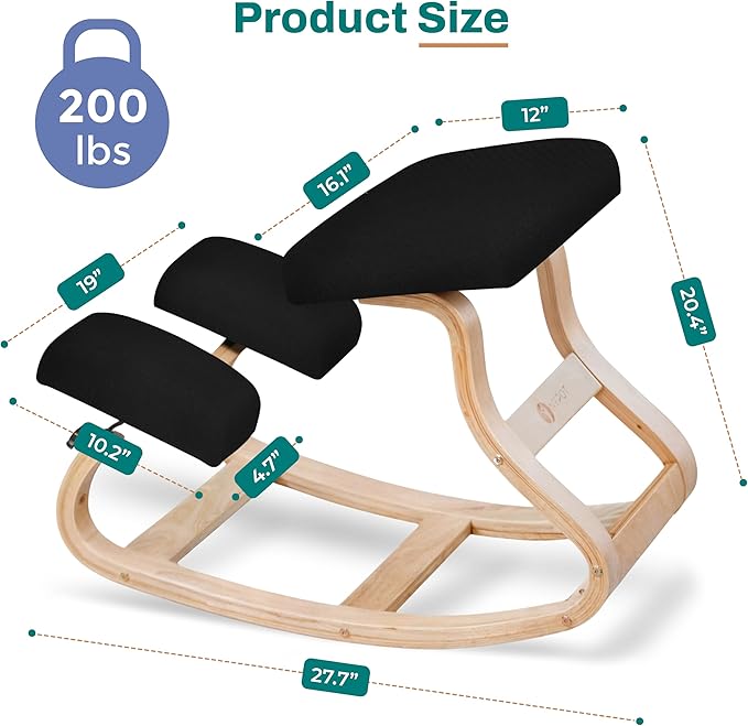 Ergonomic Kneeling Chair with Adjustable Seats - Knee Chair for Posture Correction & Kneel Rocking Stool for Desk - Back Pain Relief and Support for Home and Office (Modern, Black Sand)