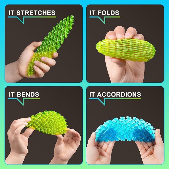 Fidget Worm Toy - Fidget Toys Adults | Sensory Toys for Kids with Autism & ADHD | Fidgets for Kids & Teens | Calming Tools for Stress | 2-Pack Quiet Fidget Toys for Desk & Classroom (Green+Blue,Small)