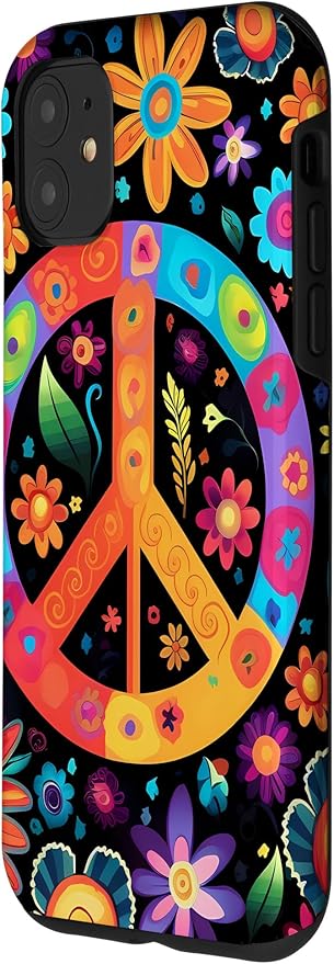 iPhone 11 Peace Sign Hippie Floral Case