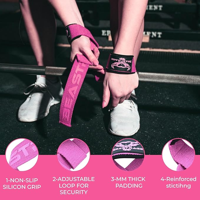 BEAST RAGE Lifting Wrist Straps for Weightlifting, Weight Lifting Straps Gym Grip Power Workouts Lifting Straps Padded Cotton Men Women Wrap Lift Deadlift Straps Hard Pull Exercise