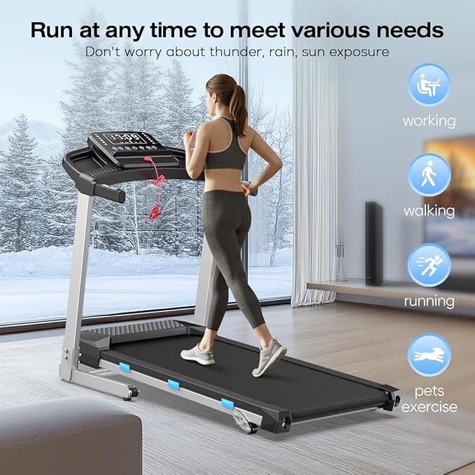 COZYINN Folding Treadmill with Incline for Home Small - 350 lb Capacity, 3.0HP Quiet Foldable Treadmill with Pulse Sensor and Bluetooth Speaker, App/Voice Control, 3 Level Incline, 7.6 MPH