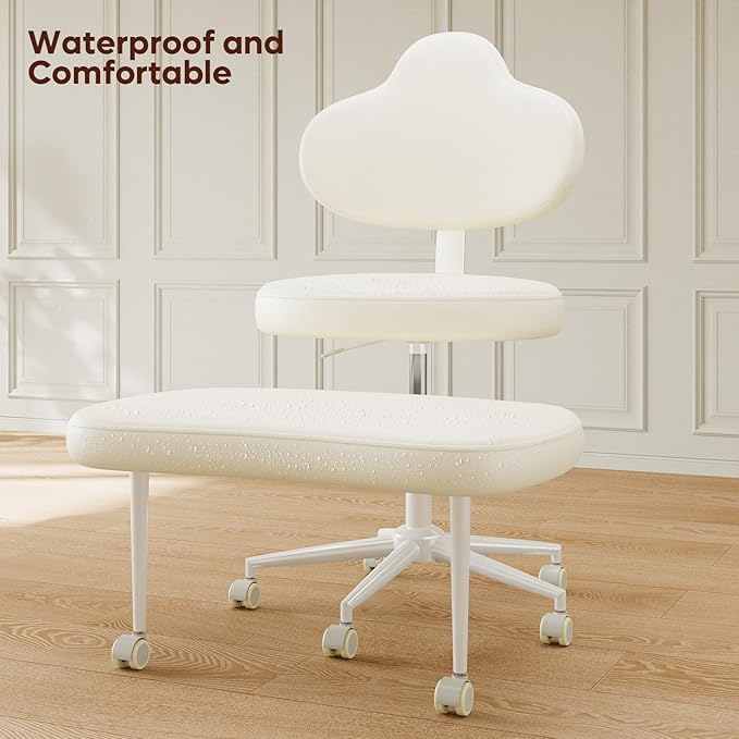 Cross Legged Office Chair with Wheels, Meditation Chair, ADHD Chair for Adults, Wider Height Adjustable Backrest and Seat, Yoga Office Chair, PU Leather, Beige