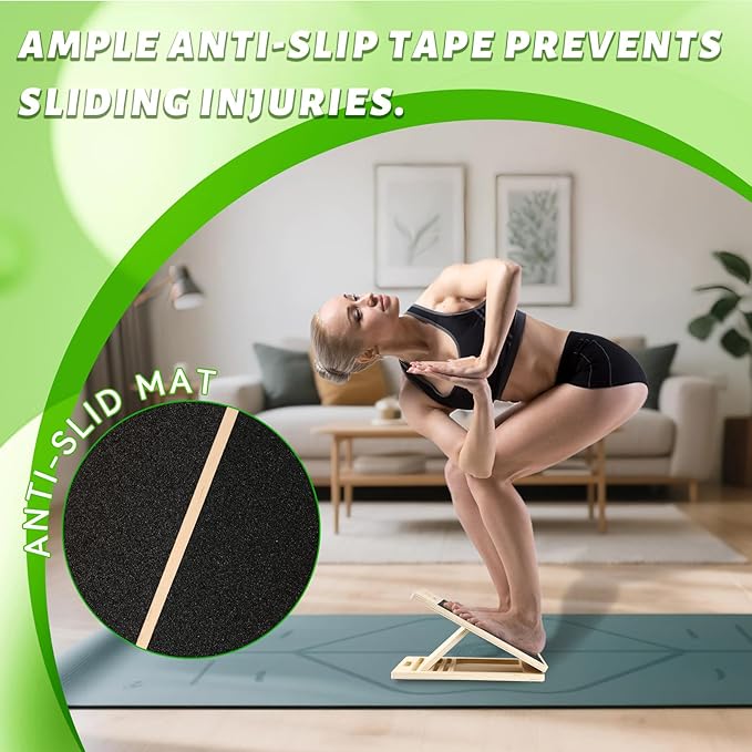 Adjustable Slant Board - Portable Wooden Incline Board, Calf Stretcher for Exercise, Stretching, Squats & Physical Therapy (Knees/Ankle)