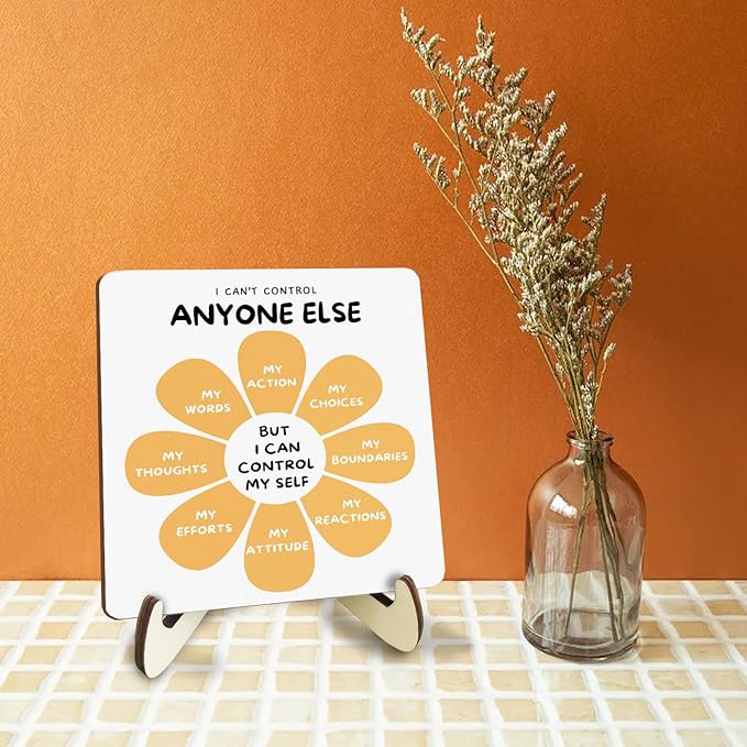 Decorative Desk Decor Mental Health Therapy Office Decor Plaque with Wooden Stand Inspirational Wood Sign for Home Office School Psychologist Counselor Psychology Calm Down Corner Table Shelf