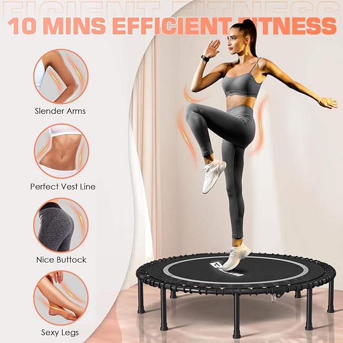 BCAN 450LBS/550LBS Foldable Mini Trampoline, 40"/48" Fitness Trampoline with Durable Bungees, Stable & Quiet Exercise Rebounder for Adults,Great Mini Trampoline for Indoor/Garden Workout - 2
