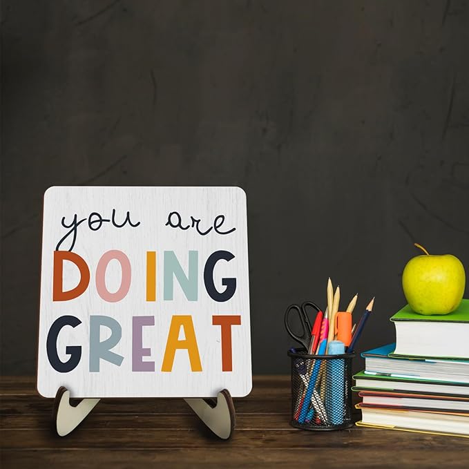 Decorative Desk Decor Motivational You Are Doing Great Affirmations Nursery Decor Plaque with Wooden Stand Inspirational Wood Sign for Office Homeschool Classroom Reading Corner Table Bookshelf
