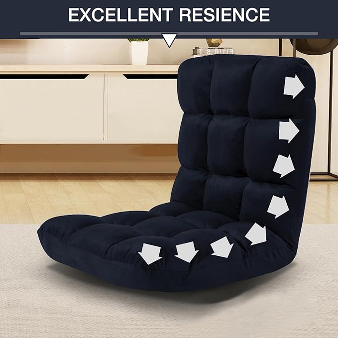 FLOGUOR Indoor 5-Position Adjustable Floor Chair with Back Support Folding Padded Gaming Sofa Chair, Lounge Chair for Adults Video Gaming, Perfect for Meditation, Reading QL050-BK