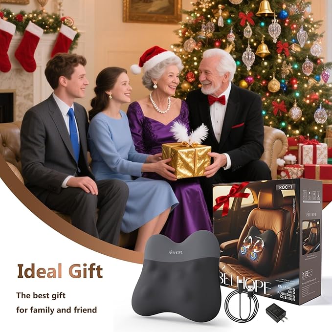 Shiatsu Back Massager with Heat,Percussion Massage Cordless Back Massage for Pain Relief Deep Tissue.4D Kneading Massage,Gift for Men Women Parents Relaxation at Christmas Office Car,Grey