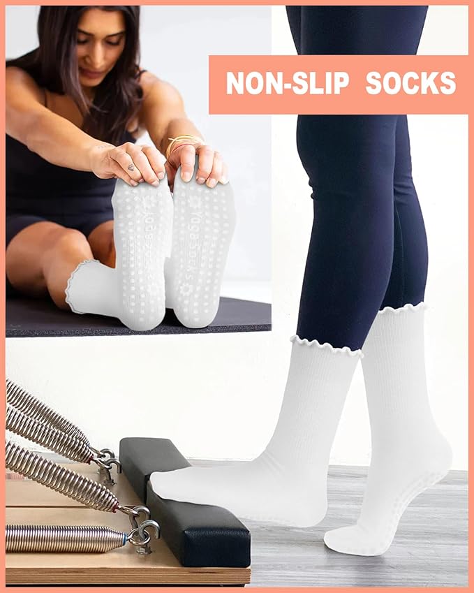3/6 Pairs Grip Pilates Socks for Women, Non-slip Yoga Athletic Socks for Barre Ballet Barefoot Workout Hospital