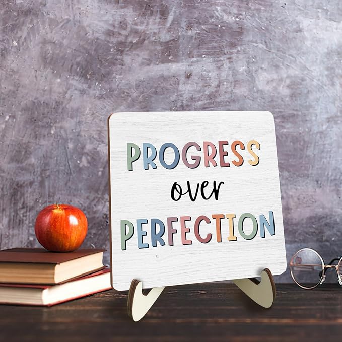 Decorative Desk Decor Motivational Affirmations Office Decor Plaque with Wooden Stand Inspirational Boho Mental Health Wood Sign for Nursery Homeschool Classroom Reading Corner Table Shelf