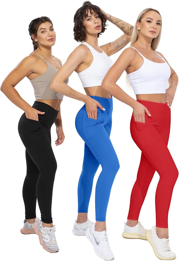 CHRLEISURE Leggings with Pockets for Women, High Waisted Tummy Control Workout Yoga Pants