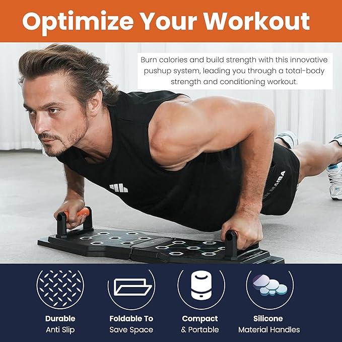 AAASH Push Up Board - 25-in-1 Home Gym Equipment - Portable Board with Color-Coded Variations and Accessories for Chest, Back, Triceps, and Arms - Perfect for Gym Freak