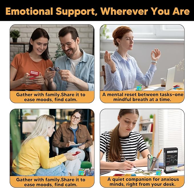 Anxiety & Stress Relief Cards with MoodCube Spinner – Science-Based Self Care & Emotion Therapy Tools, Mindfulness Gift for Women, Teens & Adults | Mental Health Support for Calm & Focus