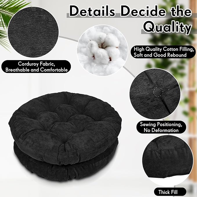 Jerify 8 Pcs Round Floor Pillows Cushions 22 x 22 Inch Large Flexible Seating Cushion Classroom Furniture Floor Pillow for Kids Adults Home Daycare Preschool Yoga Meditation Gift (Black)