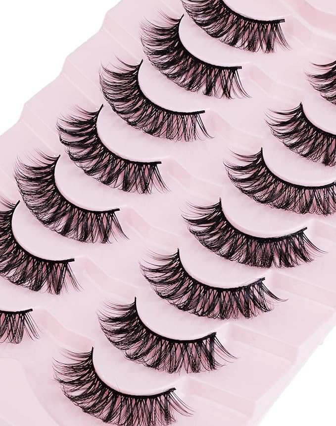 Onlyall Natural Lashes Wispy Lashes Natural Look False Eyelashes Natural Flared Eyelashes False Eye Lashes Soft Fluffy Lashes 7 Pairs Curl-02