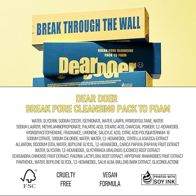 Break Pore Cleansing Pack to Foam β 3-in-1 Korean Skin Care Wash-Off Mask & Exfoliator & Cleanser w/Charcoal and Salicylic Acid β AHA, BHA, PHA for Oily, Congested Skin (3.38 fl oz)