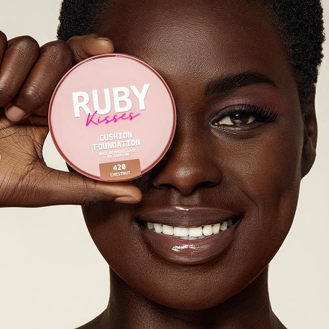 Ruby Kisses Cushion Foundation, Full Coverage Korean Makeup, Lightweight & Long Lasting, All Day Natural Glowy Finish for All Skin Types with Hyaluronic Acid & Bakuchiol (Fair Ivory, 0.52 Ounce)