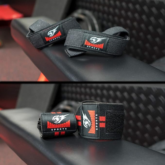 Premium Wrist Weightlifting Straps Pair + Wrist Wraps Pair + Carry Bag, Perfect Weight Lifting Bundle, Heavy Duty Made for Deadlifts, Gym, Powerlifting, Strong Grip Support - For Men and Women