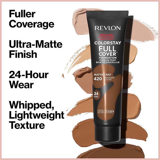 Revlon ColorStay Full Cover Longwear Matte Foundation, Heat & Sweat Resistant Lightweight Face Makeup, Caramel (425), 1.0 oz