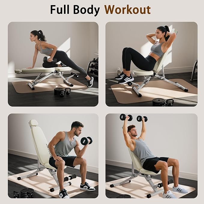 Adjustable Weight Bench for Home Gym, Workout Bench for Bench Press, Full Body Workout Incline Decline Flat Utility Exercise Bench, Full-Pin Mechanism lnnovative Fast Folding Strength Training Benches