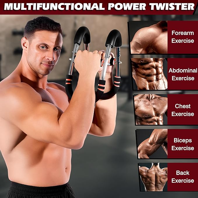 Twister Arm Trainer, Adjustable Chest Workout Equipment, Portable Detachable Chest Exerciser for Men & Women, Power Twister Bar, Home Gym Fitness Equipment