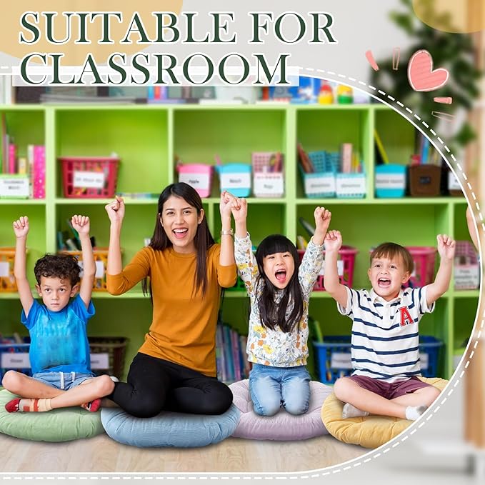 Jerify Round Floor Pillows Cushions 22 x 22 Inch Large Flexible Seating Cushion Classroom Furniture Floor Pillow for Home Daycare Preschool Yoga Meditation Gift (Pastel,6 Pcs)