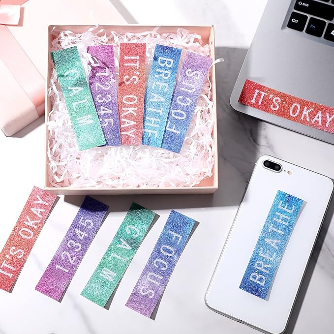 Crtiin 50 Pieces Anxiety Sensory Stickers for Anxiety Relief Items Mental Health Stickers Fidget Textured Strips for Office Classroom Desk Relieve Adult Stress(Tie Dye)
