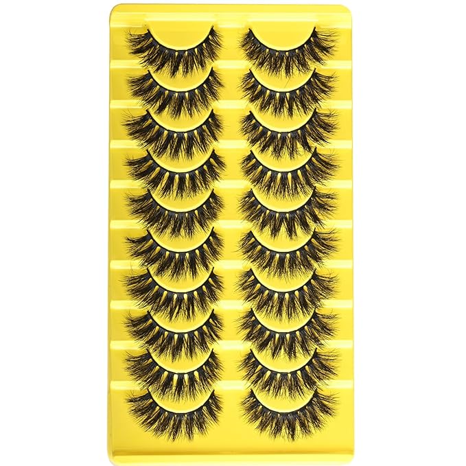 Lashes Fluffy Eyelashes Wispy False Lash Natural Mink Eyelash Strips 10 Pairs 8D Doll Eye Volume Eyelashes Reusable Thick Wispies Crossed Lash Packs Fake Strip Lashes for Women
