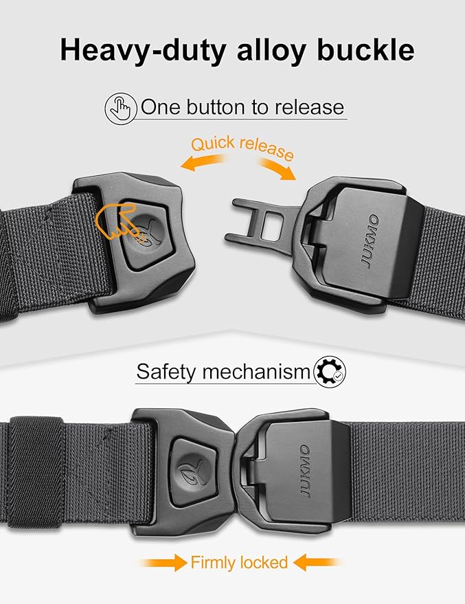 JUKMO Quick Release Tactical Belt, Military Work 1.5" Nylon Web Golf Belt with Heavy Duty Seatbelt Buckle