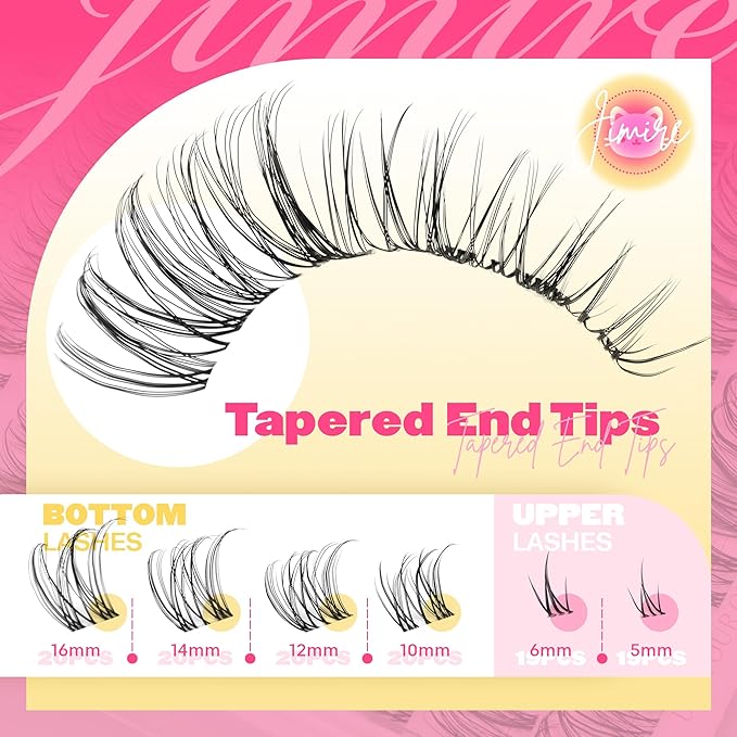 Venus Lash Clusters Kit with Bottom Lashes Natural Look Wispy 10-16MM Lash Extension Kit with Lash Bond and Seal, Remover, Tweezers D Curl Cluster Eyelash Extensions Kit Individual Lashes by JIMIRE
