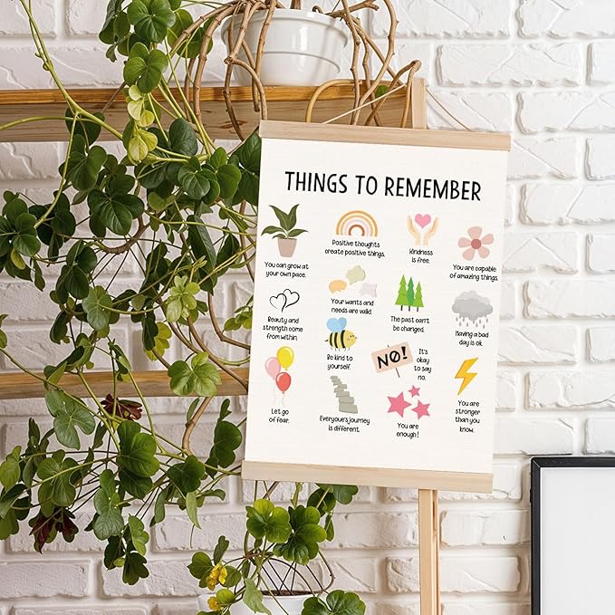 DNEULYR Mental Health Wall Decor, Things to Remember Wall Art With Wooden Poster Hanger, Mental Health Posters Wall Decor for Counselor Therapy Office Classroom Kids Room, 12x16 Inches Set of 2