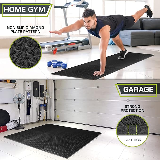 ProsourceFit Puzzle Exercise Mat ½ in, EVA Interlocking Foam Floor Tiles for Home Gym, Mat for Home Workout Equipment, Floor Padding for Kids
