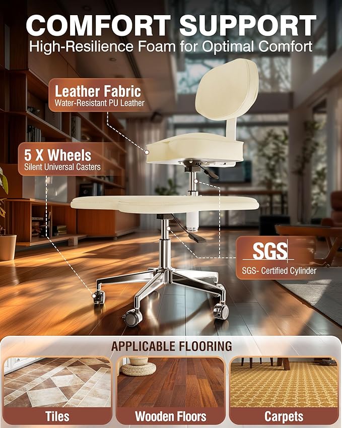 PYY Cross Legged Office Chair - ADHD Chairs for Adults Meditation with Wheels, Kneeling Chair Adjustable Height Ergonomic Fidget Squatting for Home and Office White