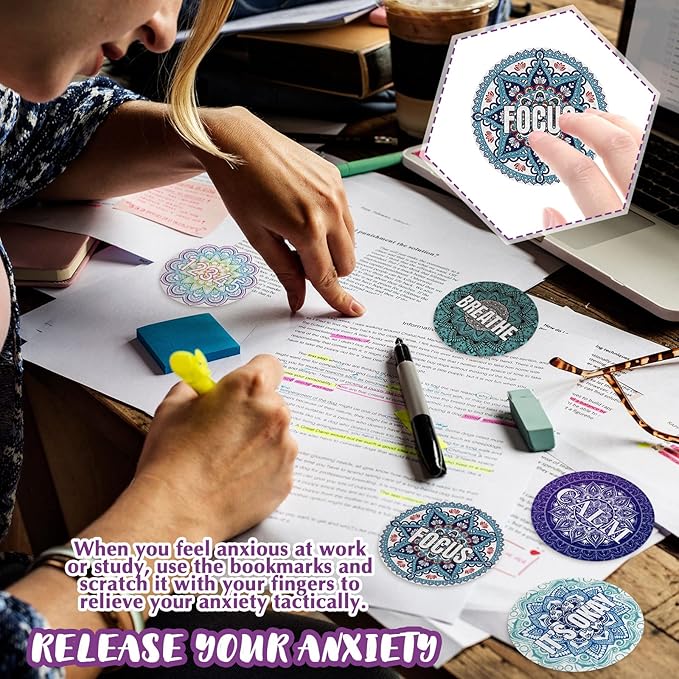 Crtiin 50 Pieces Anxiety Sensory Stickers for Anxiety Relief Items Mental Health Stickers Fidget Textured Strips for Office Desk Relieve Adult Stress