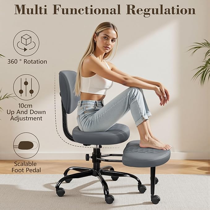 Ergonomic Cross Legged Office Chair with Wheels - Adjustable Height for Meditation, ADHD Desk & Yoga - Wide Criss Cross Design with Lumbar Support, Kneeling Chair - Dark Gray
