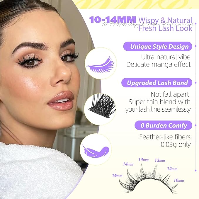 JIMIRE Lash Clusters Wispy Eyelash Clusters 10-16MM CC Curly Manga Cluster Eyelash Extensions with Bottom Lashes Anime Lash Extensions for Beginners 136Pcs Individual Lashes DIY at Home