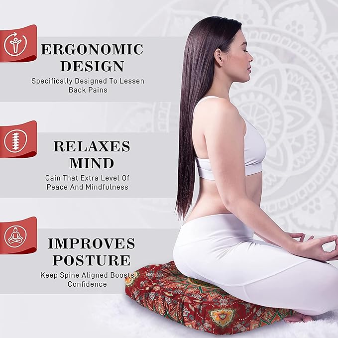Mandala Meditation Cushion, Boho Meditation Mat, Meditation Pillows for Sitting on Floor, Cushions for Sitting in Home and Outdoor, Square Floor Pillows Cushion Seating for Yoga 22'' X 22''